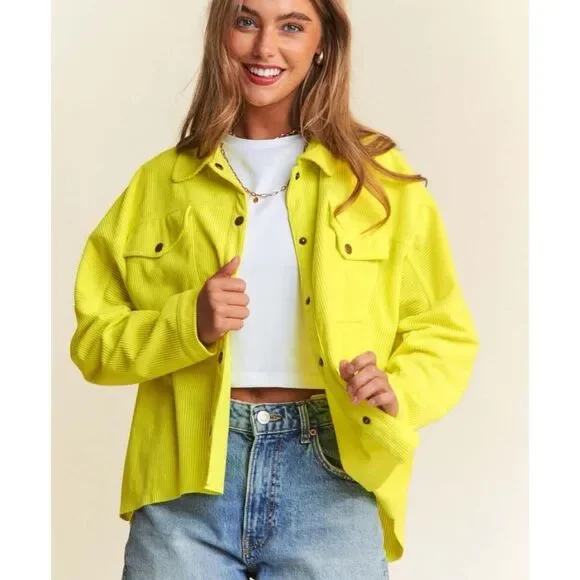 J.NNA Chartreuse Corded Snap Down High Low Shacket – Size Large NWT - Picture 6 of 16